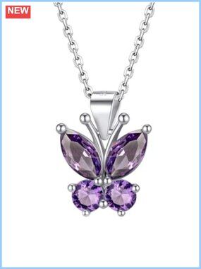Butterfly Birthstone Necklace Sterling Silver Crystal Pendant Women